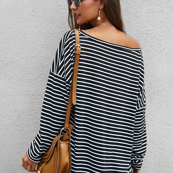 boho chic striped off shoulder long sleeve… - Picture 6 of 6